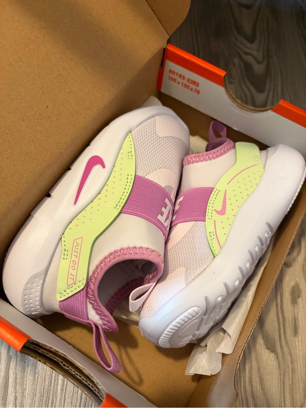 Nike Kids White Sneakers with Pink and Light Green Accents
